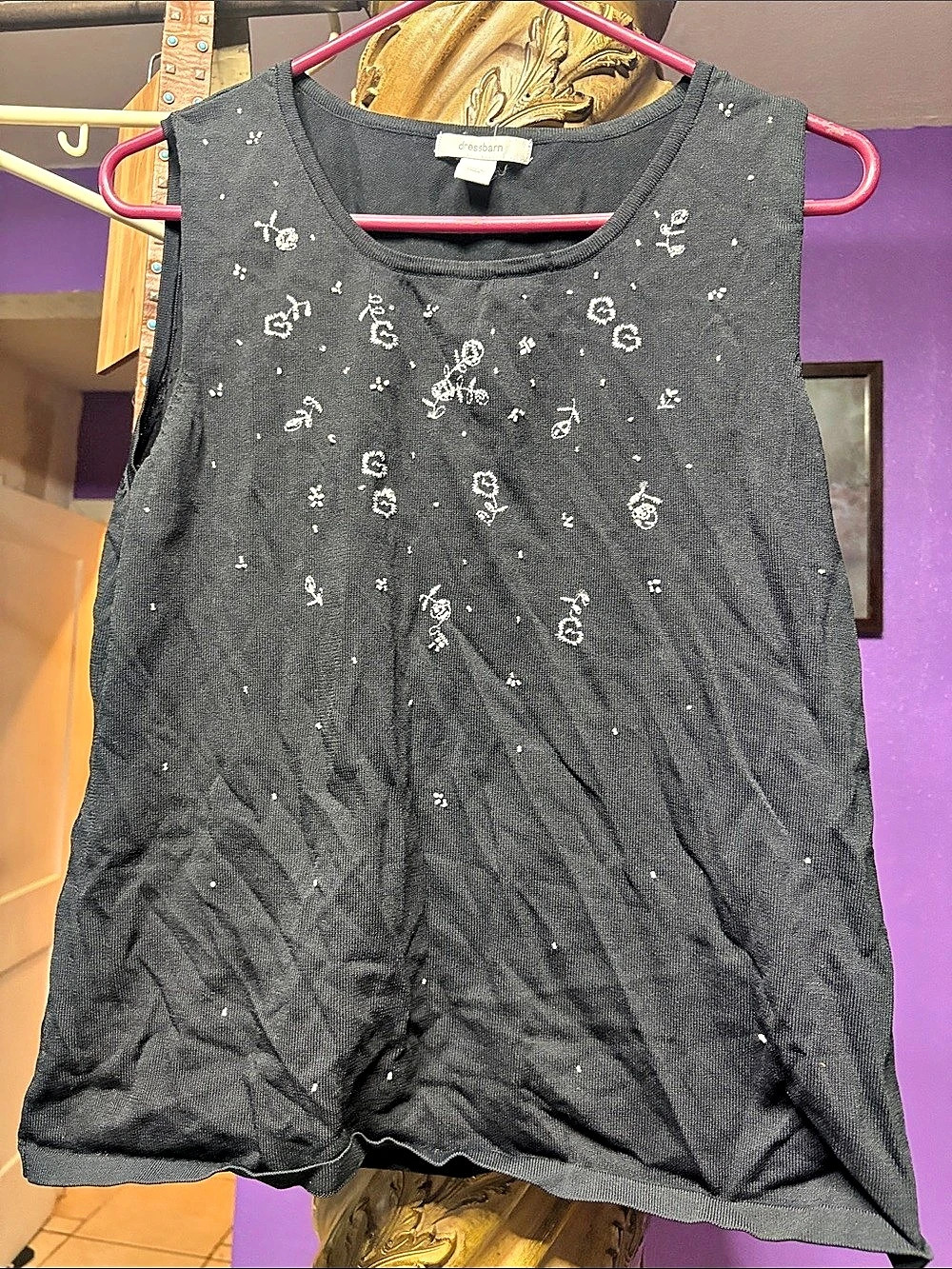 Dressbarn Paisley Black Tank Top Size XL